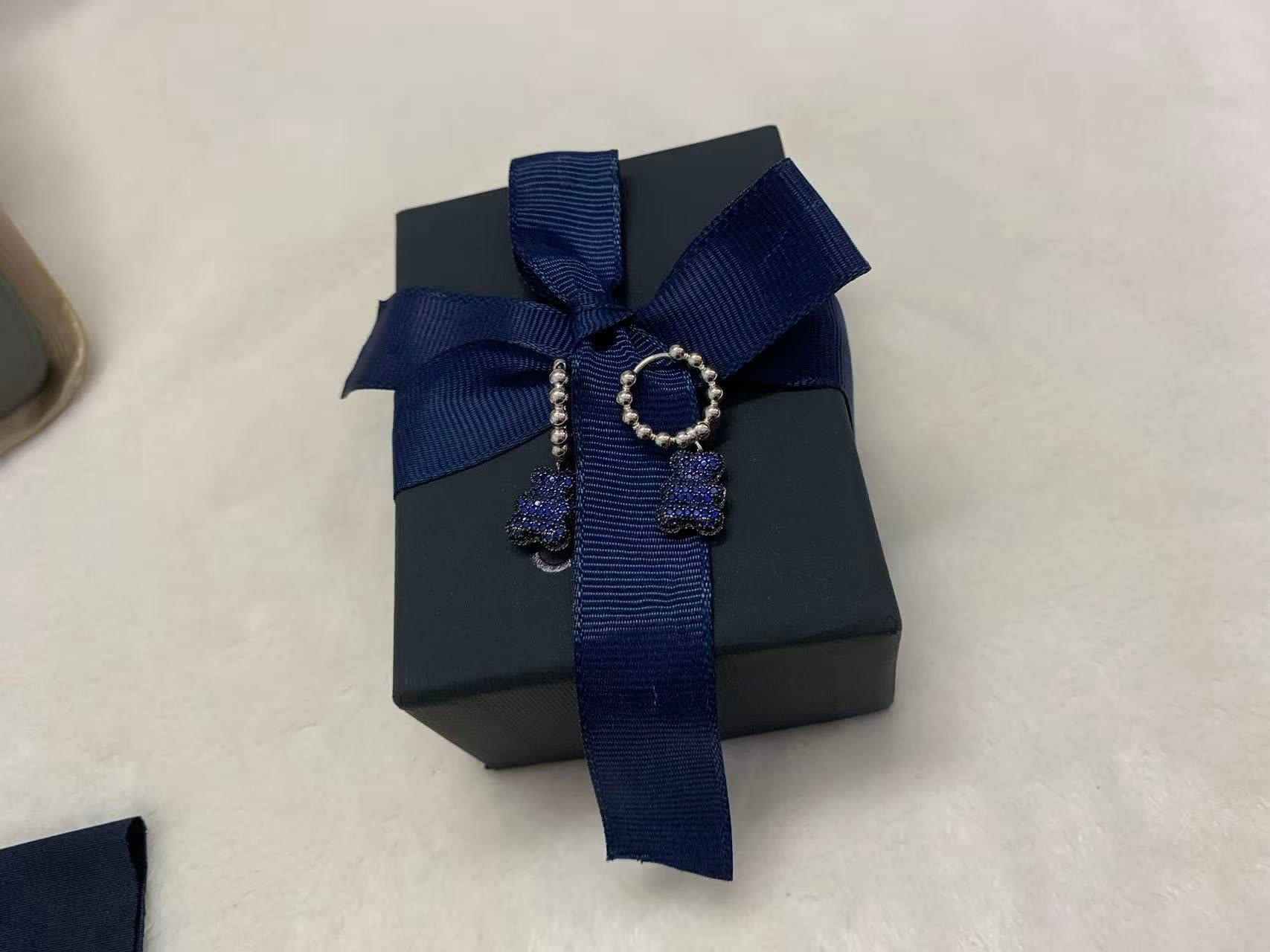 APM Monaco Silver Bear Earrings with Blue and Clear Stones